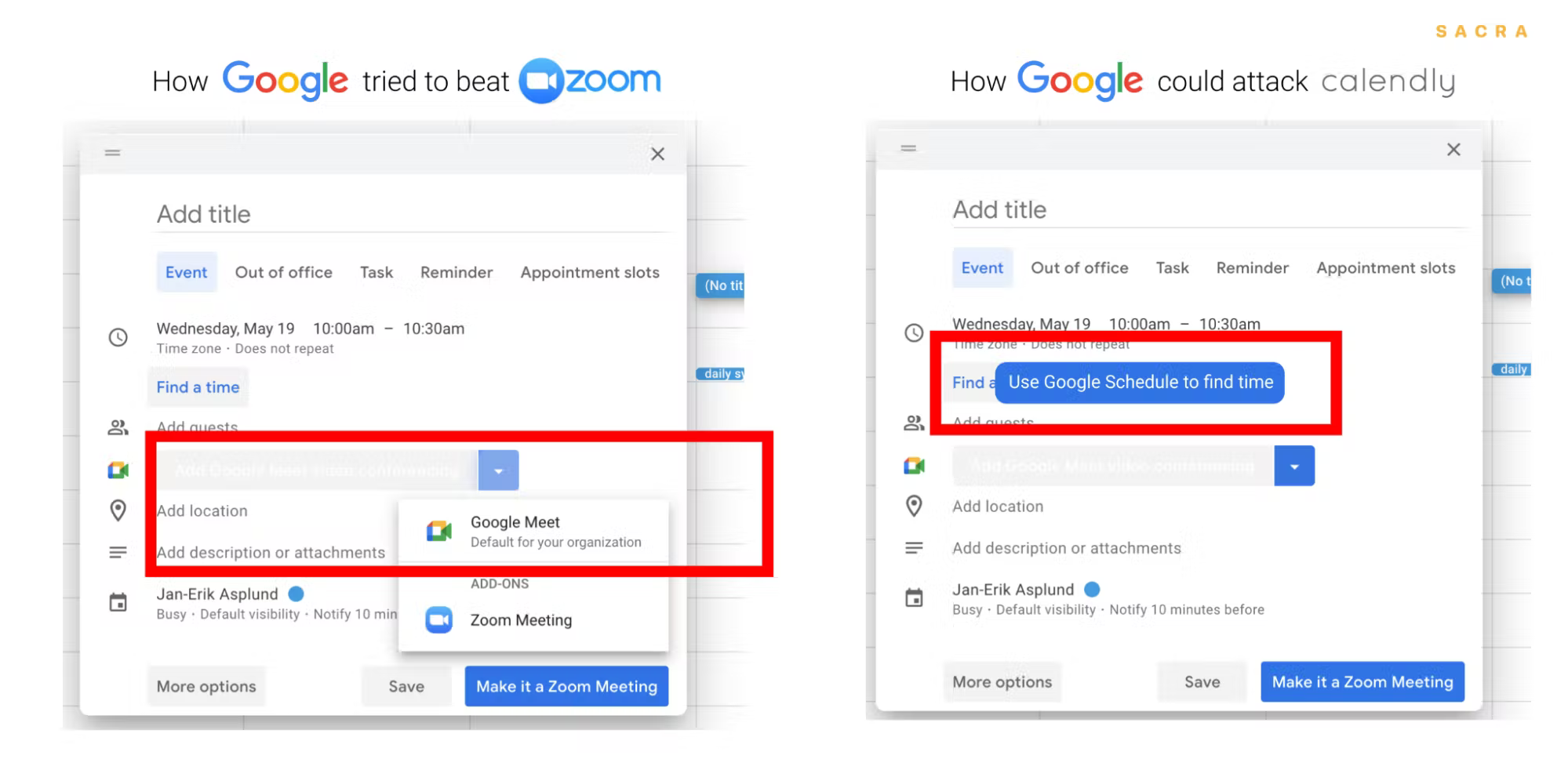 Figure 12: Google Calendar defaults to Google Meet when you try to add a video conferencing call to an event—a setting which can only be turned off by your GSuite administrator.